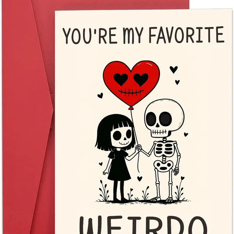 Gothic Skeleton Love Thick Paper Greeting Card - Halloween Boo Basket Stuffer, Dark Romance Couples Targeted, Sentimental Humorous Message, Blank Inside, Office Stationery, Default No Birthday Card