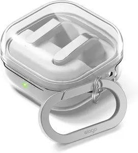 Elago Compatible with Samsung Galaxy Buds 4 Pro Case & Galaxy Buds 4 Case, Clear with Carabiner, Premium TPU Cover, Wireless Charging, Headphone Accessories, for Men, for Women (Clear) elago