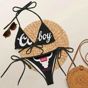 C00rs Country Western Rodeo 3D Print Bikini Set – Especial Vacation Hawaii Drinking, Active Wear Tops, Summer Swimwear, Athletic Bikini Set, Trendy Women's Beachwear, Pool Party Outfits