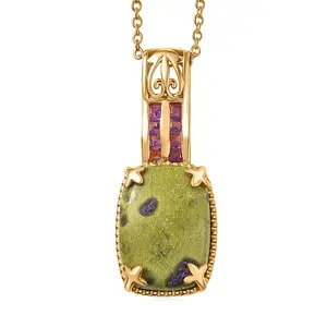 Tasmanian Stichtite and  Amethyst 14.00 ctw Earthborn Royal Majesty Pendant in 18K Yellow Gold Plated with ION Plated Yellow Gold Stainless Steel Necklace 20 Inches