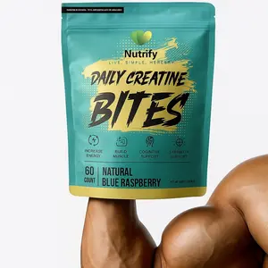 Nutrify Daily Creatine Bites Vegan Sugar-Free Blue Raspberry Gummies with Pure Creatine Monohydrate for Energy & Muscle Support 60 Count Natural Gummies  Sweet Fitness Supplement