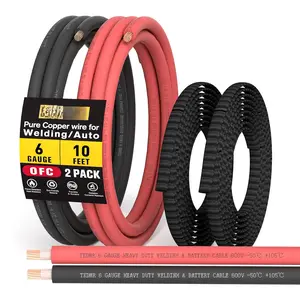 6 Gauge   OFC - 10FT Red and 10FT Black Pure Copper Welding  for Automotive, Solar, Marine, Generator Applications