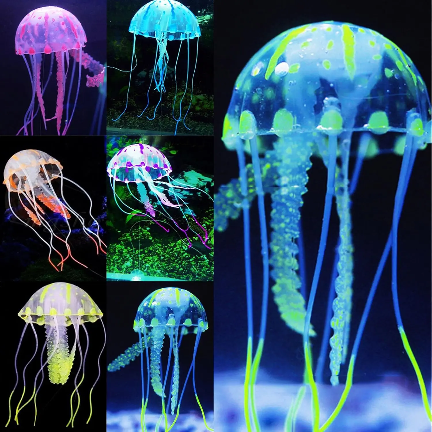 6 count Glowing Jellyfish Ornament Decoration for Aquarium Fish