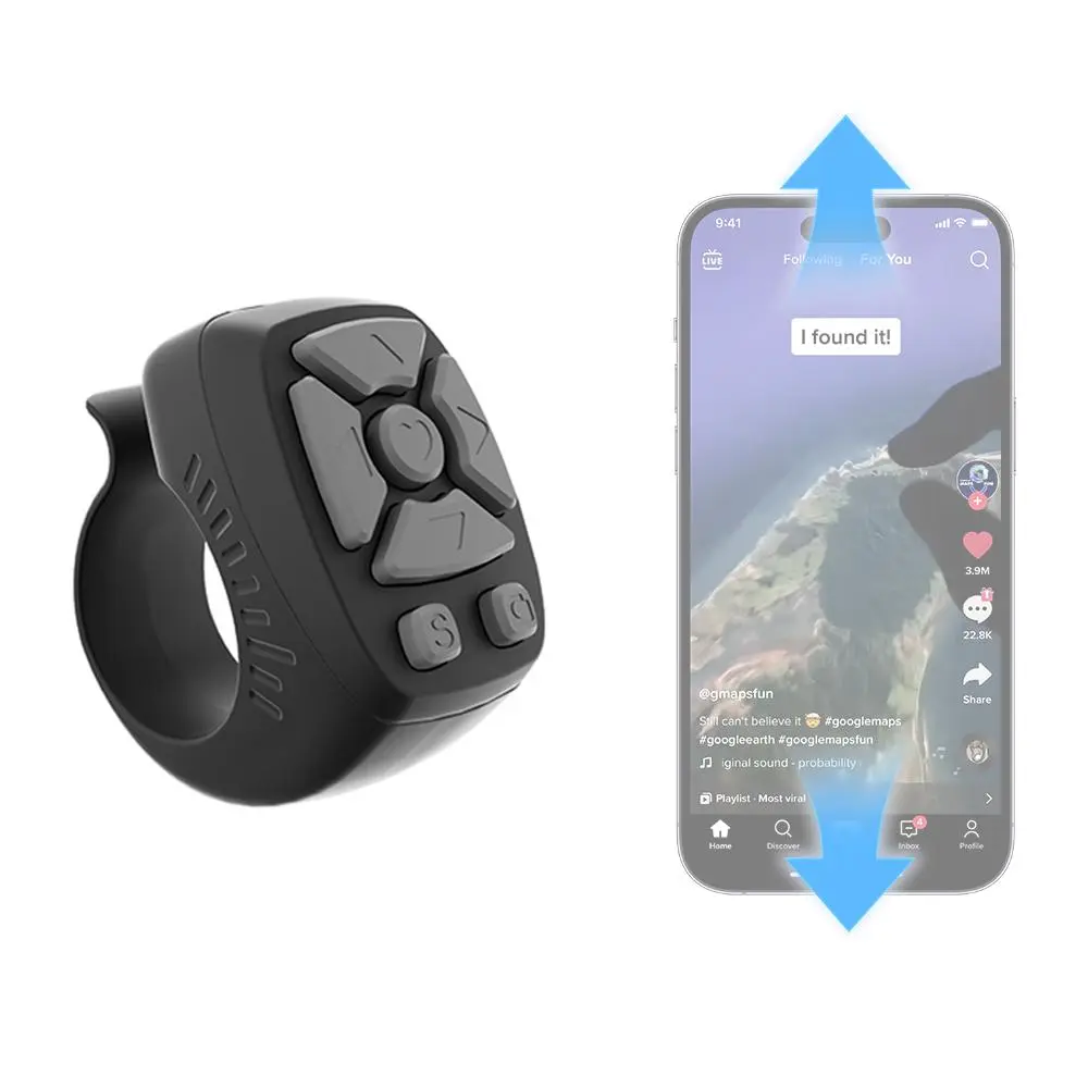 Tiktok Scrolling Ring Remote Control for iPhone, iPad, and Android, Wireless Bluetooth-compatible Camera Shutter, Shutter Clicker, Novel Page Turning Tool, Cool Gadgets, Phone Video Scroller, Smartphone Accessories