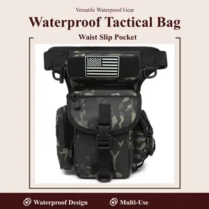 Tactical Drop-Leg Bag, Waterproof Multi-Use Motorcycle Thigh Bag, Waist Fanny Pack for Men Women, Riding Cycling Hiking Gym, Durable Outdoor Running Shoulder Belt Bag with Waist Slip Pocket Men's Detachable Strap Waist Bag stylish crossbody usa flag patch