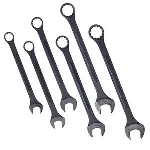 6-Piece Metric Jumbo Box-and-Open-End Wrench Set, 35mm to 50mm Chrome Steel Wrenches with Offset Handle, Black Oxide Finish, Corrosion-Resistant, Rust-Resistant, Storage Pouch Included for Large Equipment