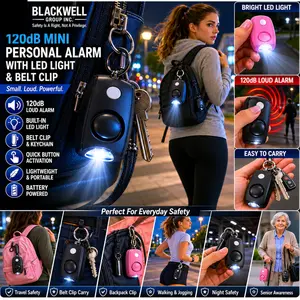 Mini Personal Alarm with Keychain - LED Light & Belt Clip