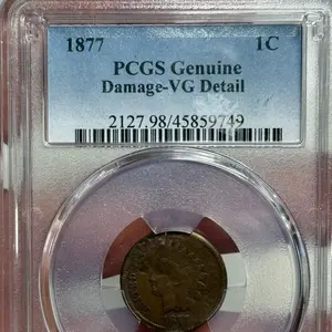 1877 Indian Head Penny, PCGS Certified VG Details - Damaged Vintage Collectible Coin