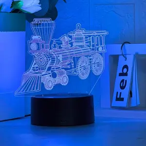 3D Train Design Night Light, USB Rechargeable RGB 7 Color Gradient Touch Control Desktop Lamp, Creative Decorative Light for Bedroom, Living Room, Home Decor
