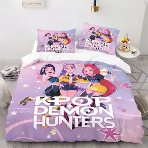 K-Pop Duvet Cover Set, Includes 1 Duvet Cover & 1/2 Pillowcases, Demon Slayer Girl Group Design, Comfortable Bedroom Linen for Teens, Fans Bedroom or Dorm Decor or Gift Choice