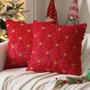 Christmas Pillow Covers 18x18 Inch Set of 2 Green Christmas Tree Plush Faux Fur Pillowcases Soft Decorative Throw Pillow Cases for Couch Sofa Living Room Winter Xmas Holiday Home Decor