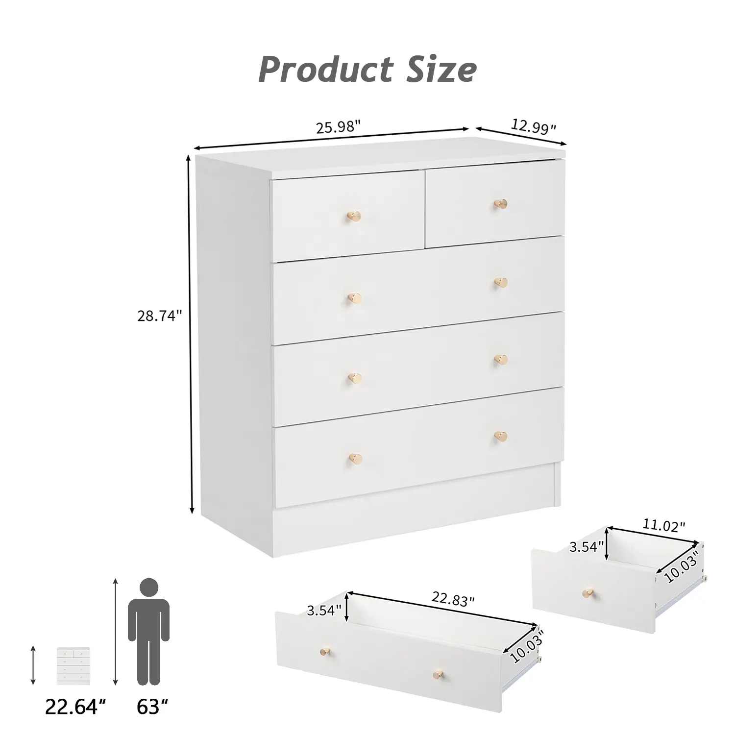 White-5 Drawer