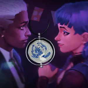 Arcane Season 2 Powder Necklace Anime League Of Legends Jinx Rotating Blue Rose Pendant Ekko Cosplay Prop Fans Boy Gift For Her Unisex Necklace