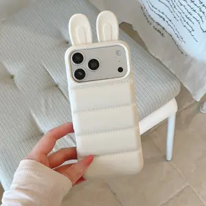 Minimalist Solid-Color Rabbit Ear Case in Five Colors For iPhone 17 16 15 14 Pro Max—Cute New Cartoon Phone Case