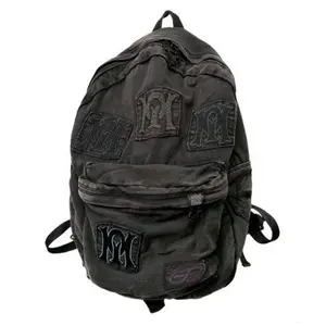 Unisex Black Denim Backpack Y2k School Bag Large Capacity Women Fashion Design Backpacks Grunge Book Bags for Highschool Student