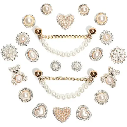 Women's Premium Crystal-Pearl Footwear Charms Set - Glittering Chains, Elegant LOVE-QUEEN Letter Decorations, DIY Shoe Jewelry for Party & Fashion Use, Beauty Products
