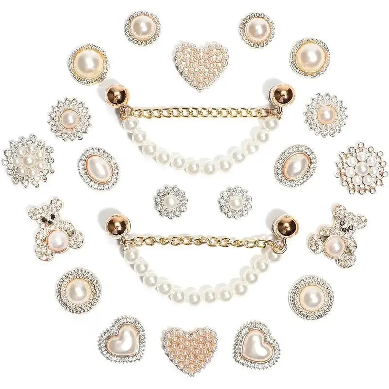 Women's Premium Crystal-Pearl Footwear Charms Set - Glittering Chains, Elegant LOVE-QUEEN Letter Decorations, DIY Shoe Jewelry for Party & Fashion Use, Beauty Products