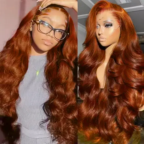 BLING HAIR Women's #33 Reddish Brown Body Wave Brazilian Remy Human Hair Lace Front Wig, 13x6 HD Undetectable Lace Glueless Frontal Wig, Pre-Plucked, Middle Part, Dye-Bleach Ready