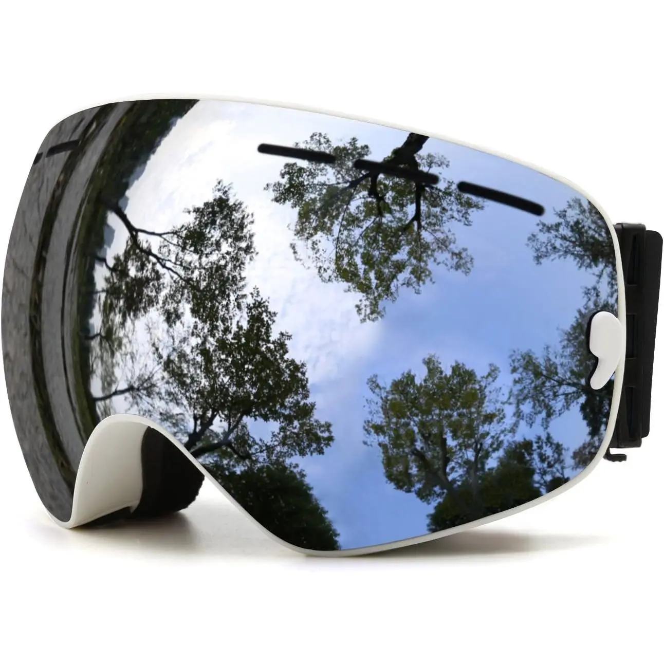 Eyewear Juli OTG Ski Goggles,Frameless Over Glasses Skiing Snow Goggles for Men Women & Youth - 100% UV Protection Dual Lens (White Frame+VLT 18.5% Brown Len with REVO Sliver)