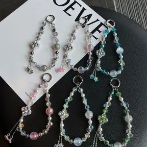 Fashion Light Luxury Crystal Tassel Phone Chain Butterfly Ins Beaded Anti-loss Keychain Wrist Bag High-end Pendant Lanyard