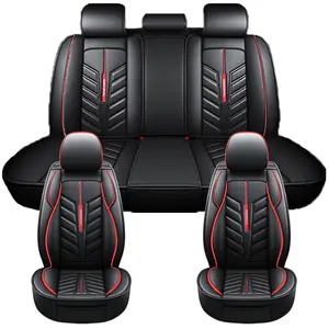 All-Season Faux Leather Car Seat Covers with Red Stitching & Diamond Pattern Universal Fit for Most Vehicles