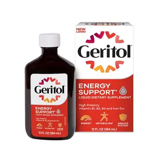 Geritol Liquid Vitamin and Iron Supplement, Energy Support Vitamins, Contains High Potency B-Vitamins and Iron, Easy to Swallow, No Artificial Sweeteners, Non-GMO, 12 Oz