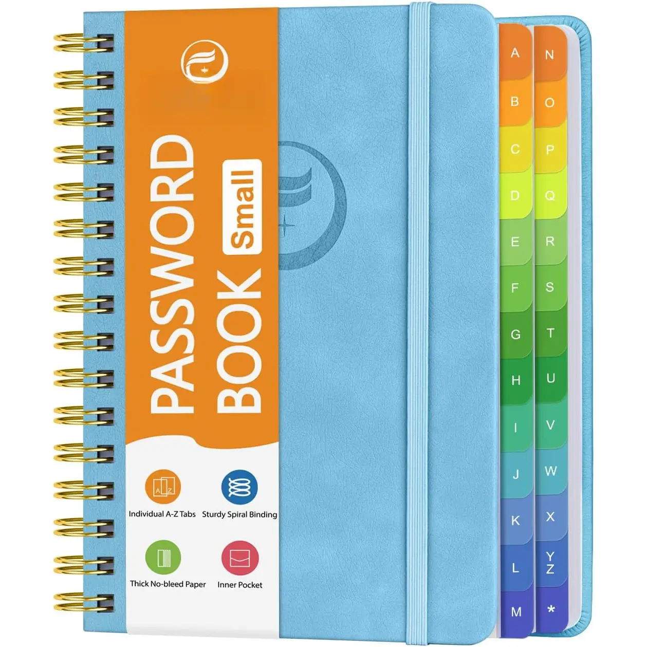 Small Password Book with Alphabetical Tabs, Password Keeper Book for Seniors, Individual & Colorful Tabs, Spiral Hardcover Password Notebook Small for Website Logins, 4.7" x 5.8", Blue