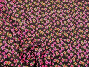 Bullet Printed Liverpool Textured Fabric Stretch Black Pink Red Green Floral V41