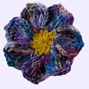Galaxy Bloom Hair Tie – Handmade Crochet Flower Scrunchie | Purple Galaxy Petals + Yellow Center | Cute Hair Accessory Soft & Stretchy | Custom Colors | Gift-Ready!