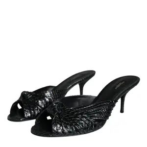 Dolce & Gabbana Black Leather Heels Slides - 40