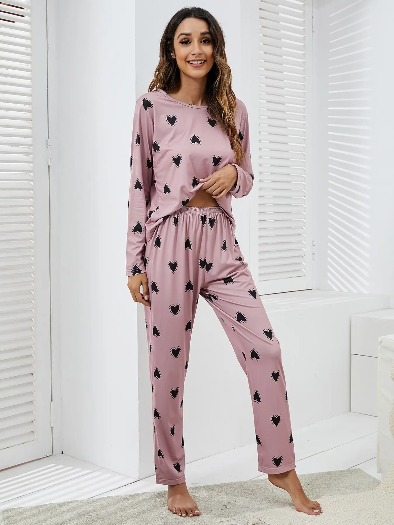 Spring & Fall Women's Casual Sleepwear Set Loungewear, Two-Piece Sweet ...