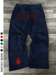 Men's Casual Sporty Long Pants, Letter Print Sweatpants, Dollar Sign & Letter Pattern Print, Drawstring Wide Leg, Loose-Fitting, All Seasons Wear