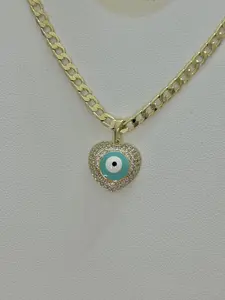 Yarigaby Jewelry Cuban Chain Necklace with Heart Pendant 45CM Gold Tone Fashion Accessory