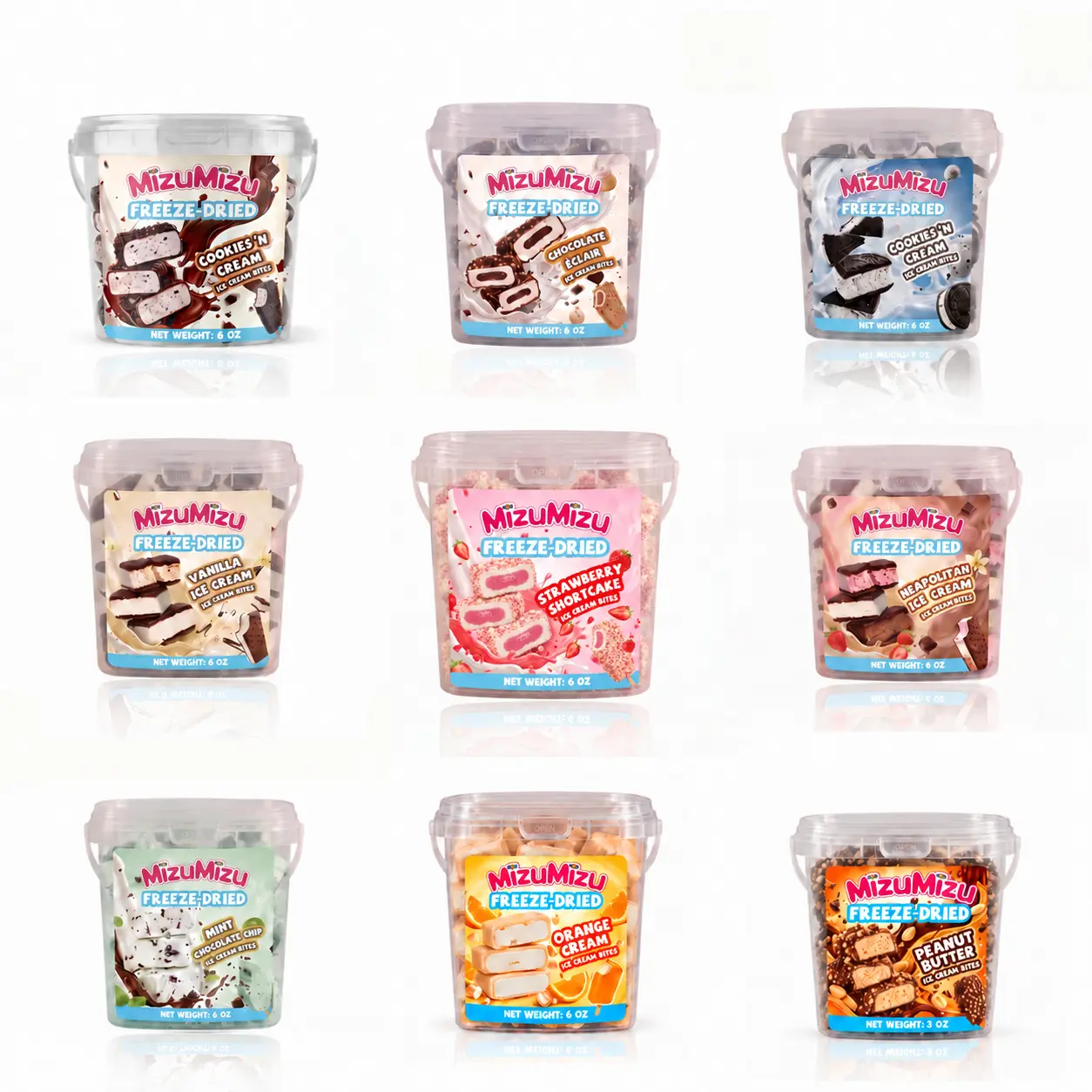 MIZUMIZU Freeze-Dried Ice Cream Collection - Assorted Flavors, 3oz Bite-Sized Options (Including Strawberry), Grab-and-Go Sweet, Popular Snacks, Viral Candy, Crunchy Treat