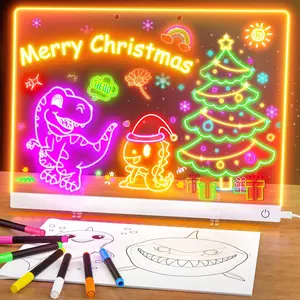 Led Drawing Board for Kids, 13.7"X10" 6-Color Neon Glow Memo Drawing Tablet, Light-Up Acrylic Dry Erase Board, Lumiboard with Stand, Gift Toys for Kids/Girls/Teens/Grandkids, 7 Markers & Tracing Book