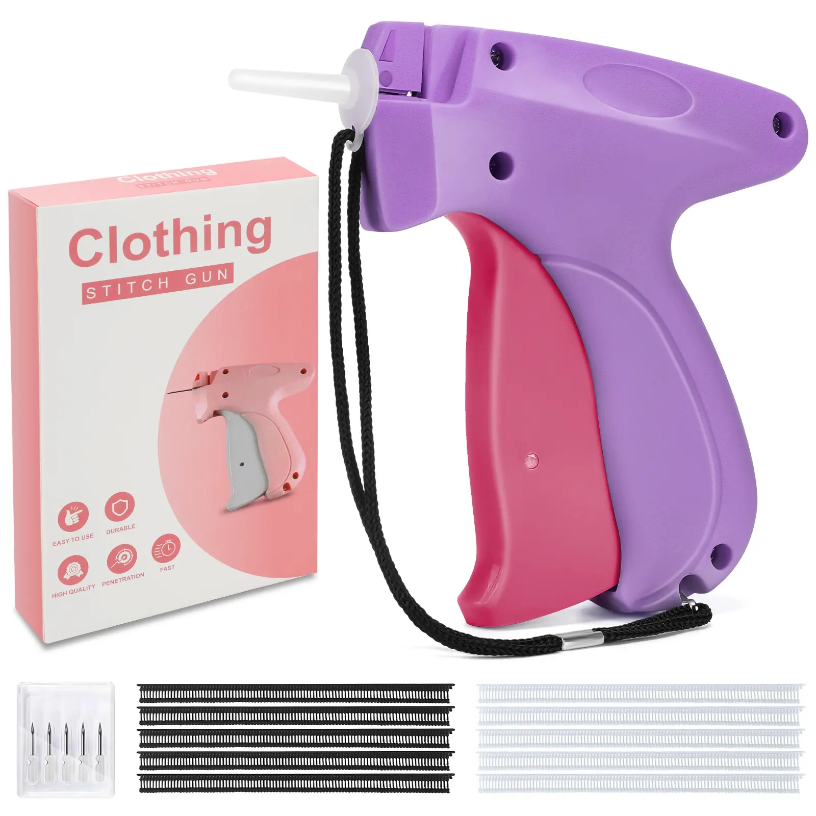 Mini Portable Sewing Machine  for Clothes with 5 Replacement Needles,Tag Gun&Quick Stitch Sewing Gun,500Pcs Black&White 5mm Mini Fasteners