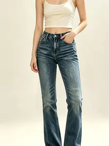 Flamingals Bootcut Jeans for Women Mid Waist Vintage Stretchy Washed Boot Cut Denim Jeans