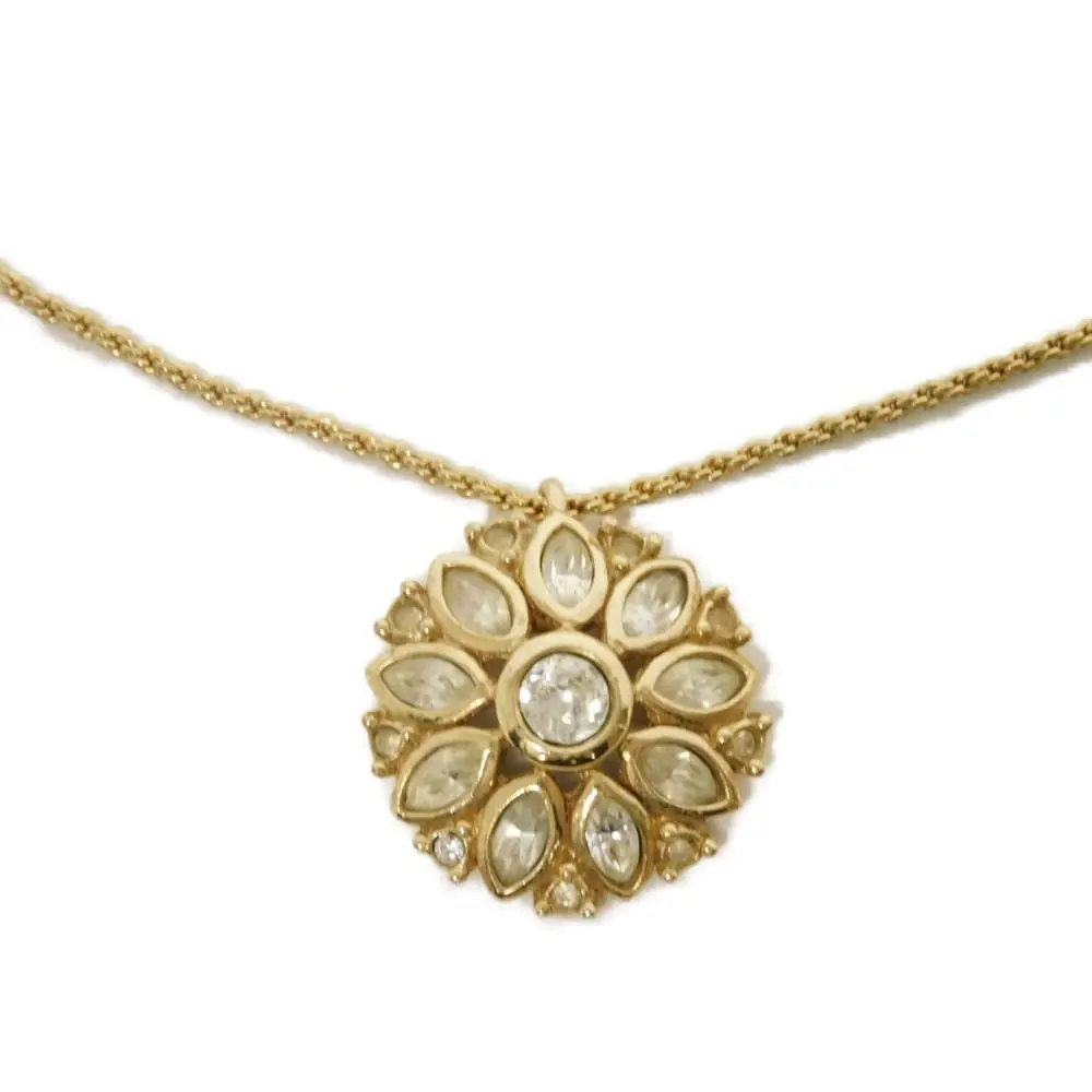 Pre-owned Dior Gold-plated Small Leather Goods Crystal Flower Necklace
