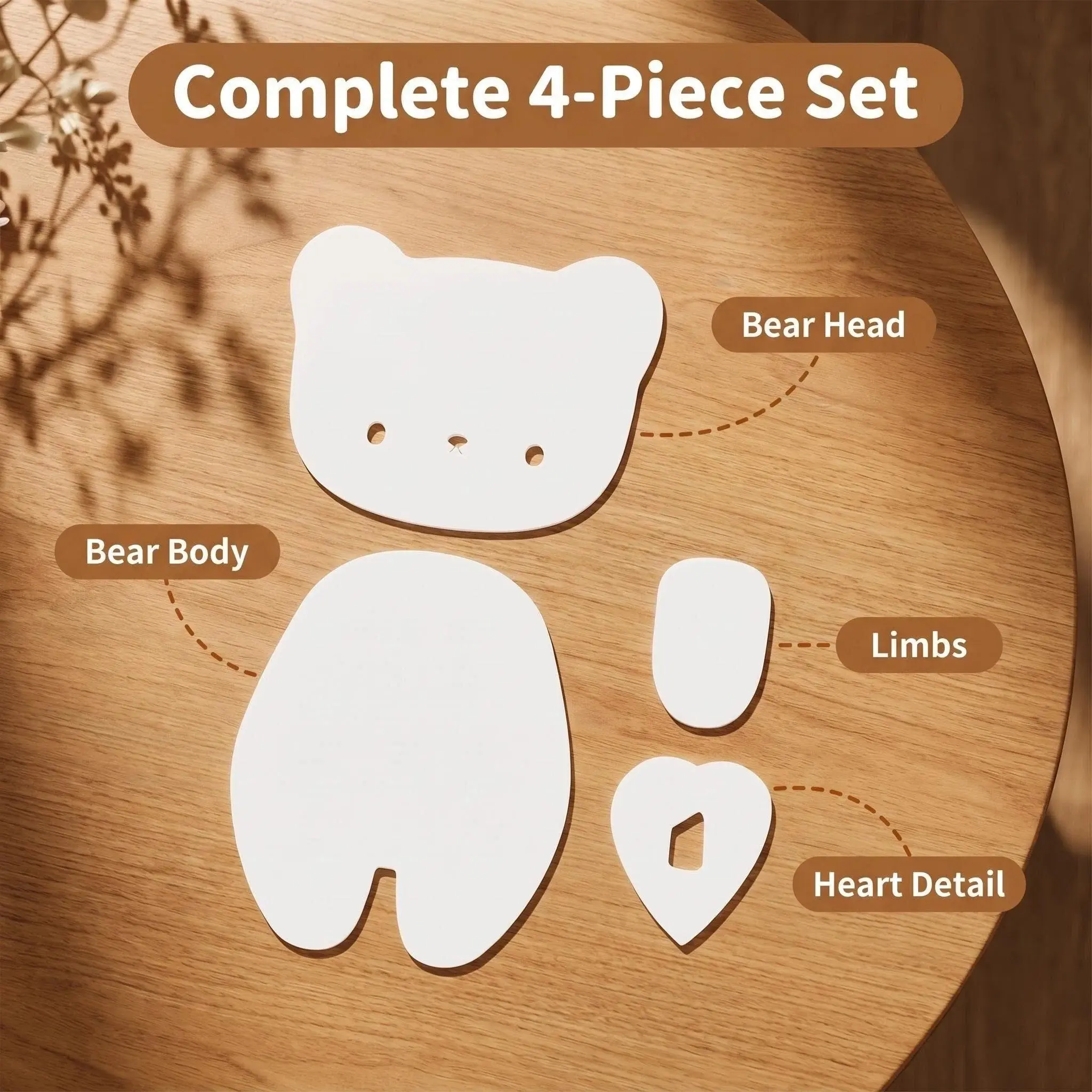 Set of Four Cute Bear Felt Templates, Reusable Transparent Pet Leaf Pattern, Ideal for Quilting and Embroidery, Perfect for Crafting Projects