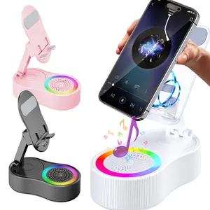 Wireless Induction Audio Bluetooth Speaker 5in1 Phone Holder Emergency Rechargeable (3000mAh) with Colorful Ambient Light for Tablet iPhone Android, Gifts for Men Women