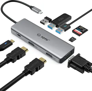 USB C Hub, 9 in 1 Triple Display Docking Station with Collage Display Mode, Dual 4K HDMI, VGA, 100W PD, 3 USB 3.0 and TF/SD Card  for MacBook Pro Air Totu