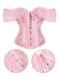 Elegant Lace Bow Waist Top, Sexy Victorian Court Style, Womenswear, Fitted, Abdominal Control, Lace Embroidery Design, Front Closure, Polyester and Spandex Blend