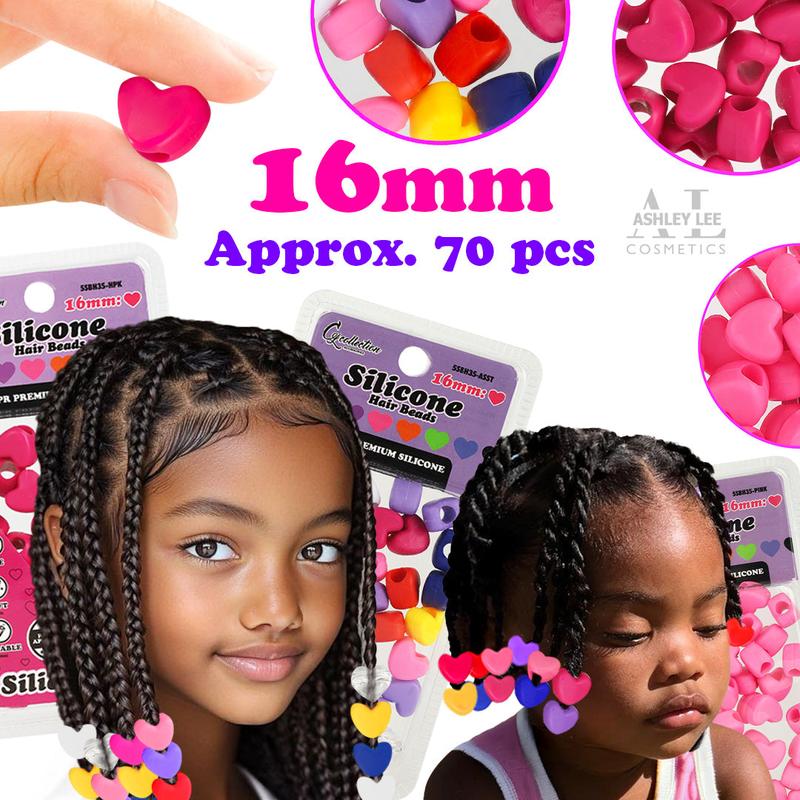 2 Pack Heart Shaped Silicone Hair Beads – 70 PCS 16mm, Premium Soft Rubber, Noiseless, Painless, Light for Women Girls Stylish Braiding