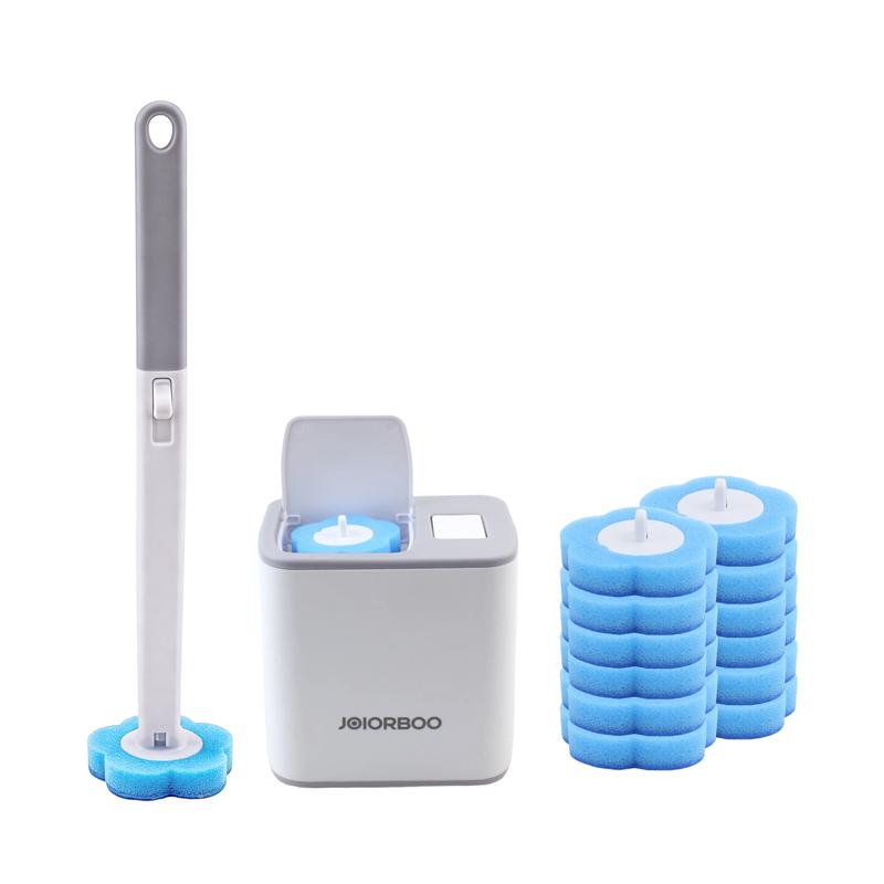 JOIORBOO Upgraded Disposable Toilet Brush - Sturdy Plastic Long Handle Cleaning System, Household Bathroom Essential with Holder & Refills, Disinfecting Heads for Hygienic Maintenance, Cleaning Products