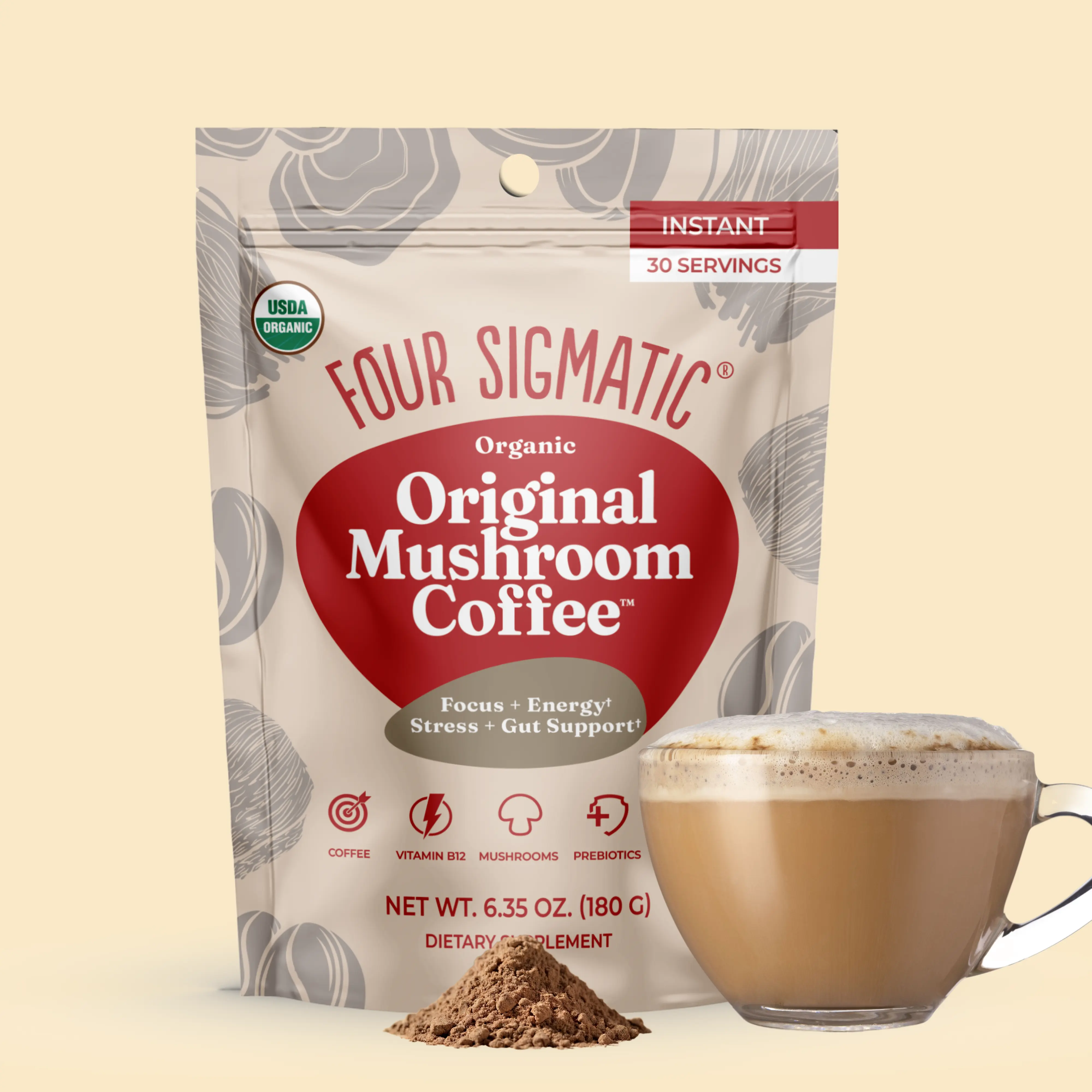 Four Sigmatic - Original Mushroom Coffee, Natural Organic Instant Coffee Beverage, 30 servings Four Sigmatic - Original Mushroom Coffee, Natural Organic Instant Coffee Beverage, 30 servings