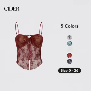 Cider [6 colors, size 0-26] Tie Up Lace Floral Cami Crop Top