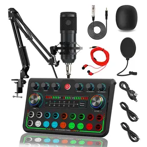 Podcast Sound Card Kit, Audio Mixer, Live Streaming Voice Control Device, Bm-800 Condenser Microphone Set, BT Connection, for Music, Singing, Parties