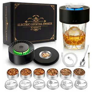 Electric Whiskey Smoker Kit Rechargeable - 6 Natural Wood Chips Flavors,Built-in Lighter,Birthday Bourbon Whiskey Gifts for Men