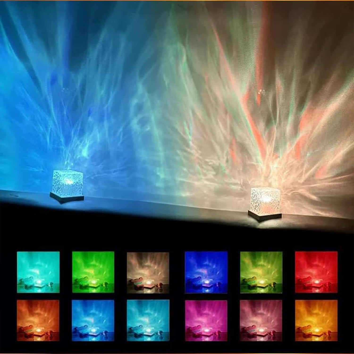 Rechargeable Shower Light No Wiring, 16 Color Changeable Ocean Wave Projector Light, Dimmable Waterproof Shower Lamp with Remote, Rotating Flame Water Ripple Lamp for Shower, Bathroom, Bedroom Decor