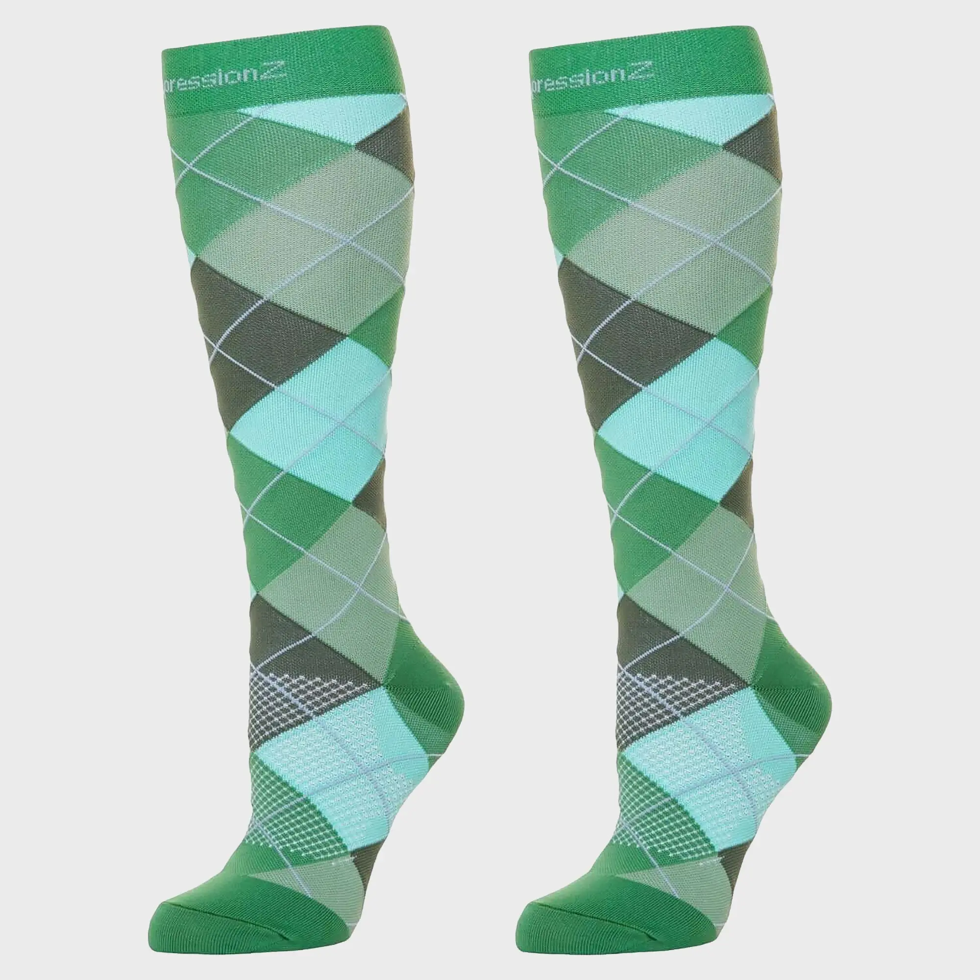 Women's Comfortable Geometric Argyle Green Compression Socks (30-40 mmHg) - Snug-Fit Spandex Recovery Compression Stockings, Breathable Leg Support Socks